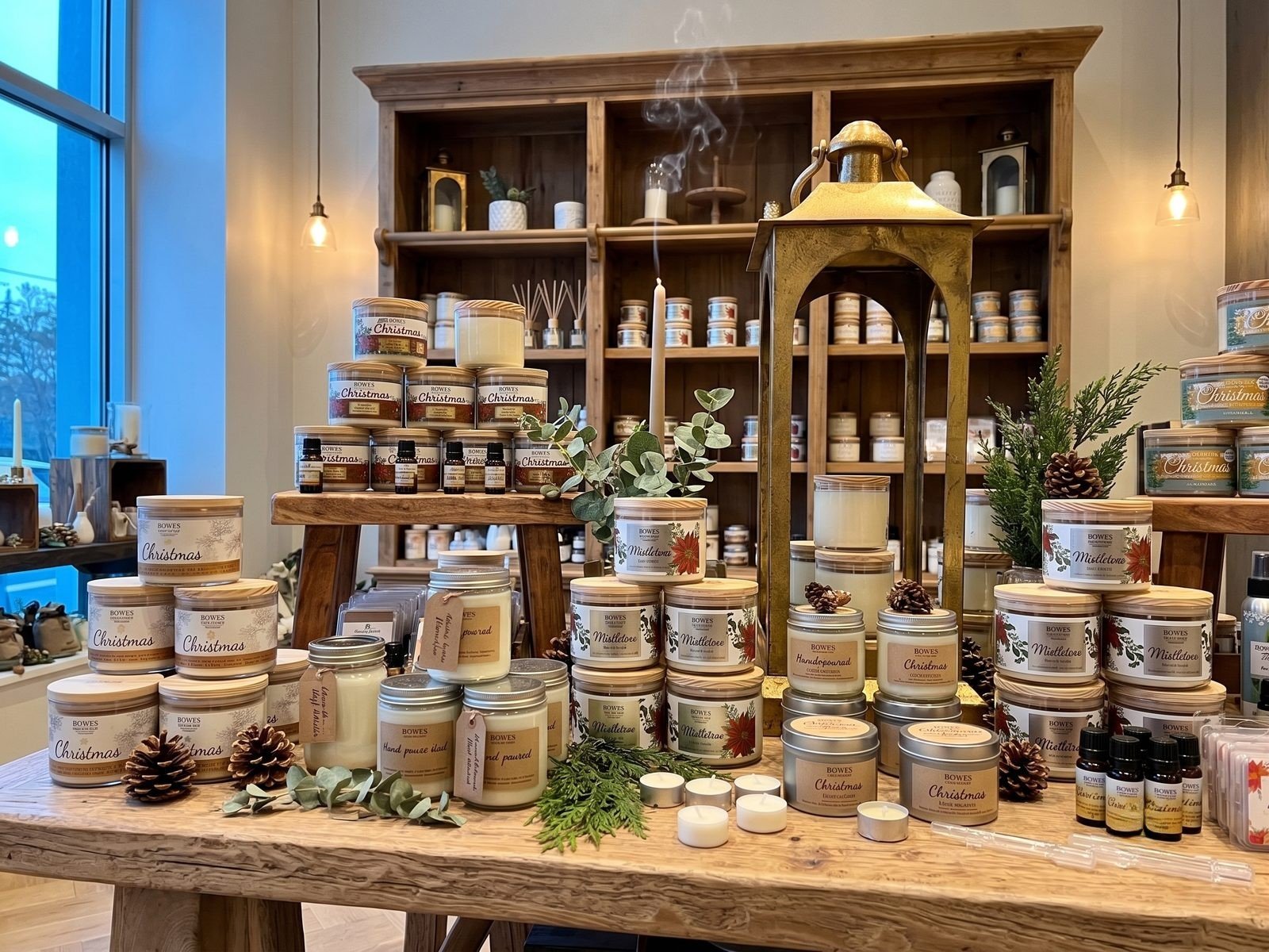 Candle and gift displays in a boutique shop